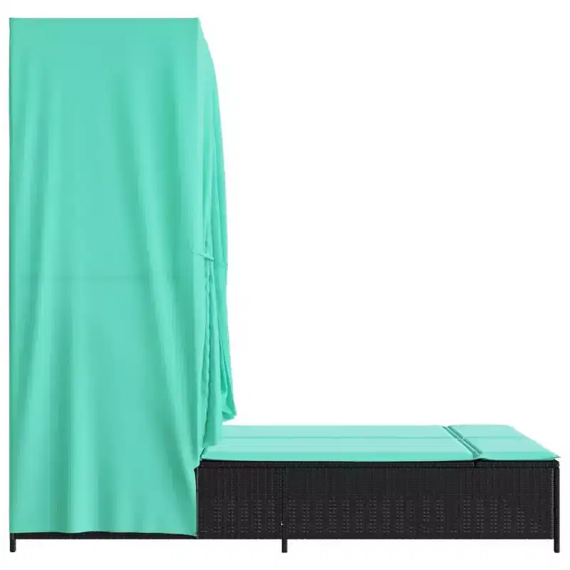 vidaXL Double Sun Lounger with Roof and Curtains Poly Rattan