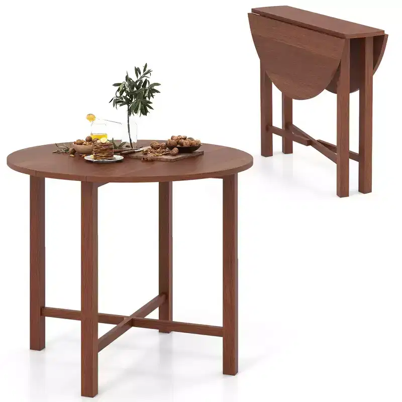 Costway 36 Foldable Kitchen Table Round Dining Table w/Solid Rubber Wood Legs