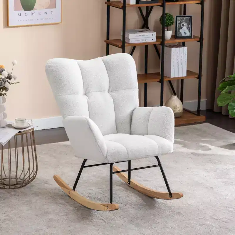 Teddy Fabric Rocking Gilder Nursery Chair For Living Room Indoor,Ivory