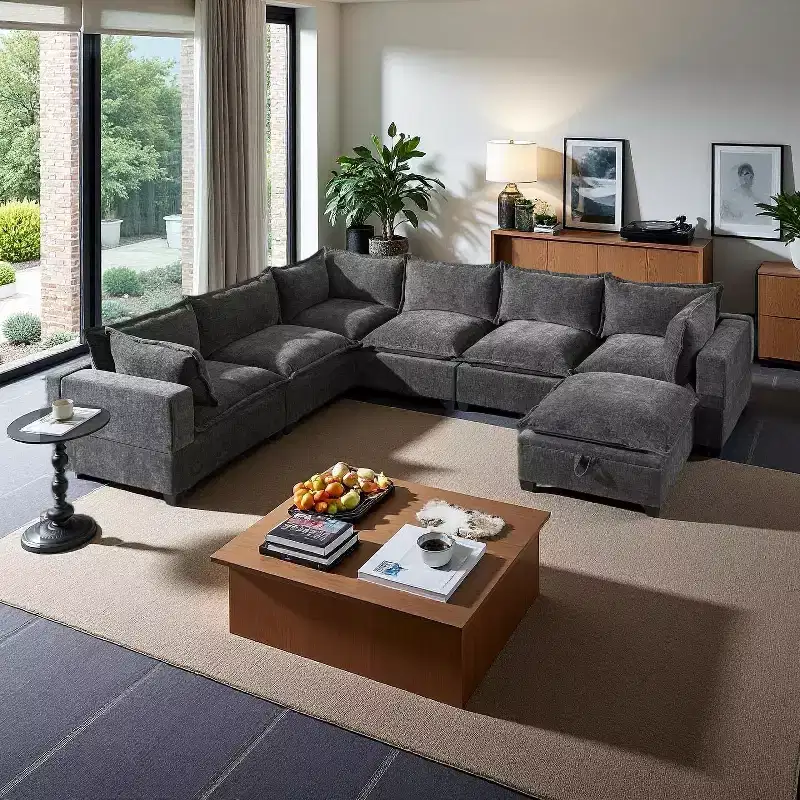 Polibi 7-Seat Oversized U-Shaped Modular Sectional Sofa with Storage Ottoman
