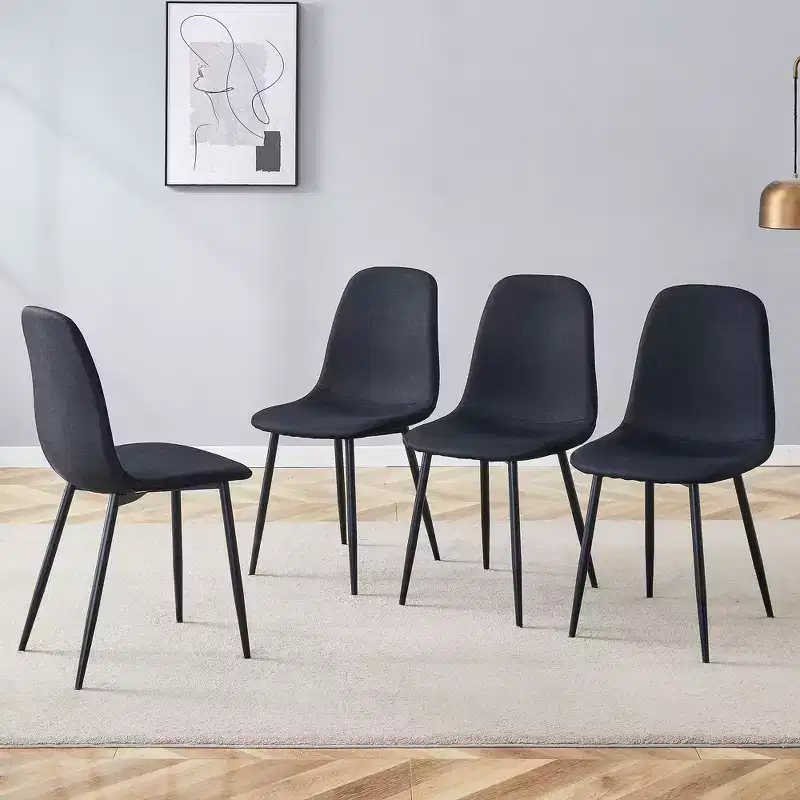 Luxury Simple Dining Chairs Black Linen Cotton Black Metal Legs Fits Diverse Decor