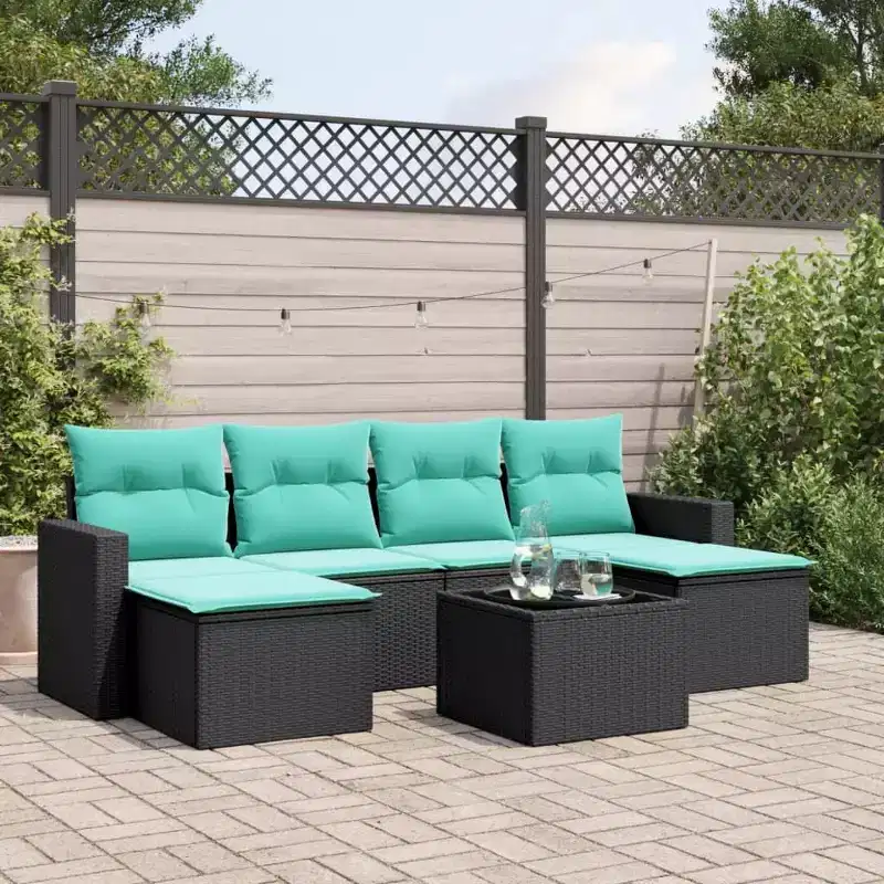 vidaXL 7 Piece Patio Sofa Set with Cushions Poly Rattan