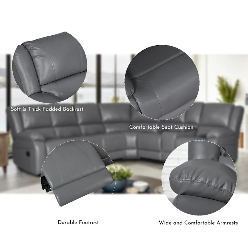 129W Faux Leather 6-Seat Large Manual Reclining Sectional Sofa