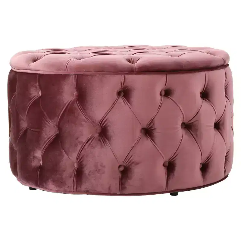 Round Velvet Diamond Tufted Ottoman