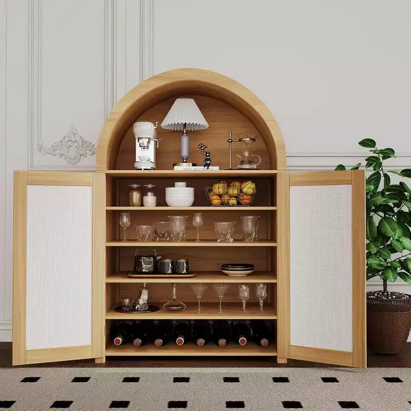 47'' Modern Arched Sideboard Buffet Cabinet with Rattan Doors, Freestanding Storage Pantry for Living Room, Dining Room, Kitchen, Natural