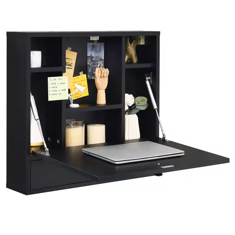 Costway Wall Mounted Folding Laptop Desk Hideaway Organizer Storage Space Saver White/Brown/Black