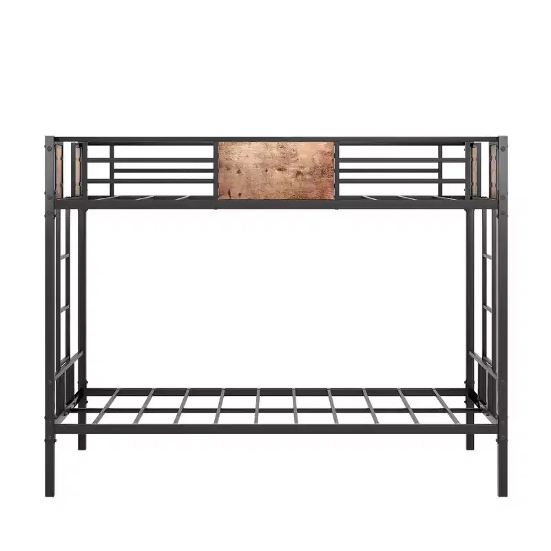 Twin Over Twin Metal Bunk Bed, Heavy Duty Double Safety Guard Rails, Space-Saving Steel Bed for Bedroom & Dorm
