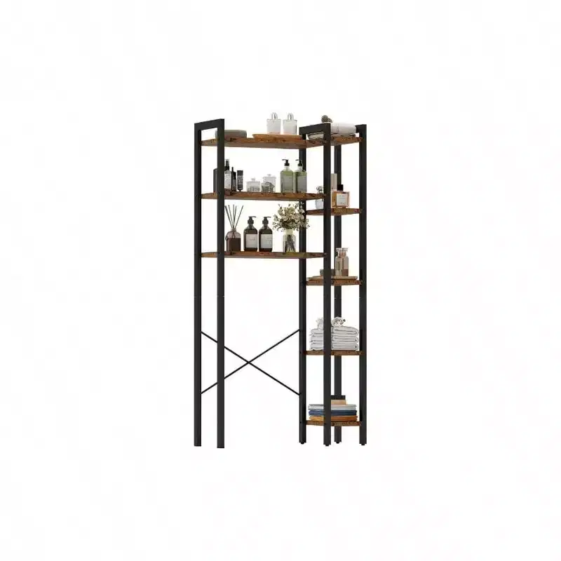 Over Toilet Storage with 8 - Tier Shelf Mass - Storage Side Open Rack Freestanding Bathroom Organizer Vintage Brown