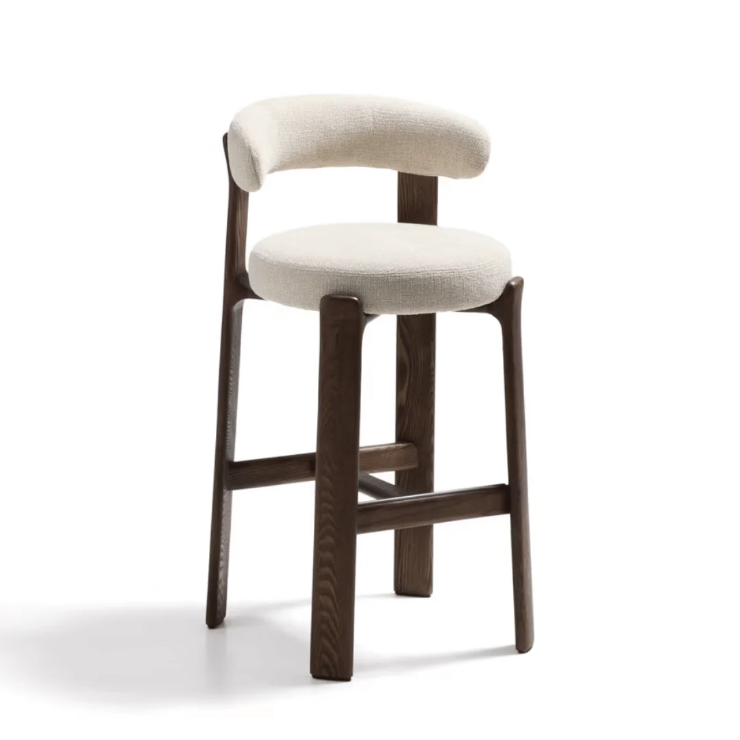 Mid-Century Walnut brown Walnut Barstool with High Density Foam and Timber Legs for Kitchen