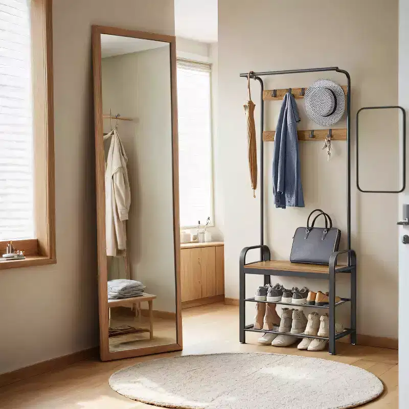Coat Rack, Hall Tree with Shoe Bench for Entryway, Entryway Bench with Coat Rack, 4-in-1, with 9 Removable Hooks, a Hanging Rod