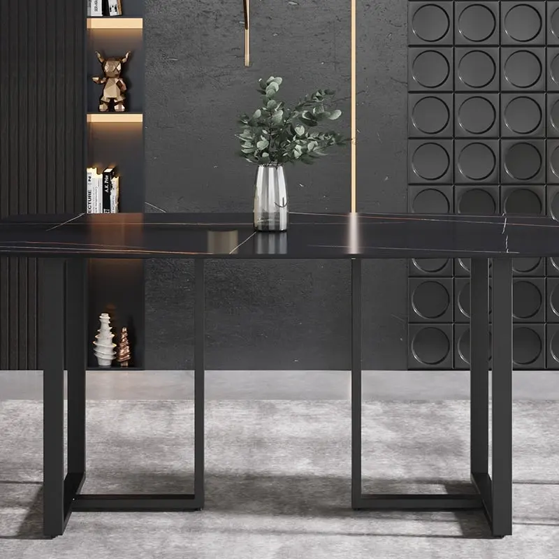 63-Inch Dining Table with Sintered Stone Tabletop and Metal Base