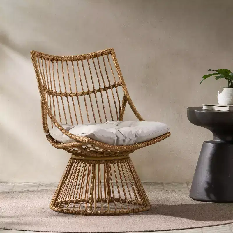 Christopher Knight Home Caryl Outdoor Club Chair with Cushions Wicker Light Brown/Beige