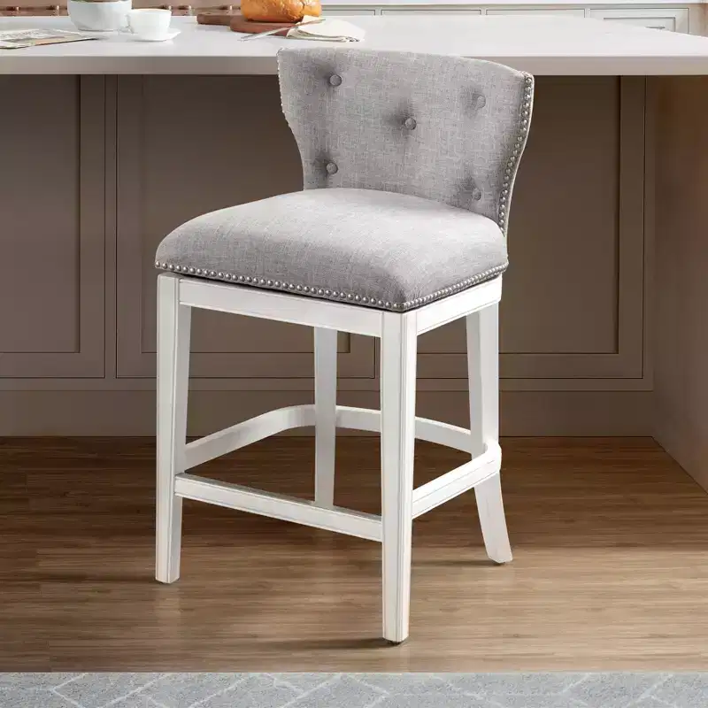 Swivel Counter Height Barstool White - 36in, Upholstered, Rubberwood Frame