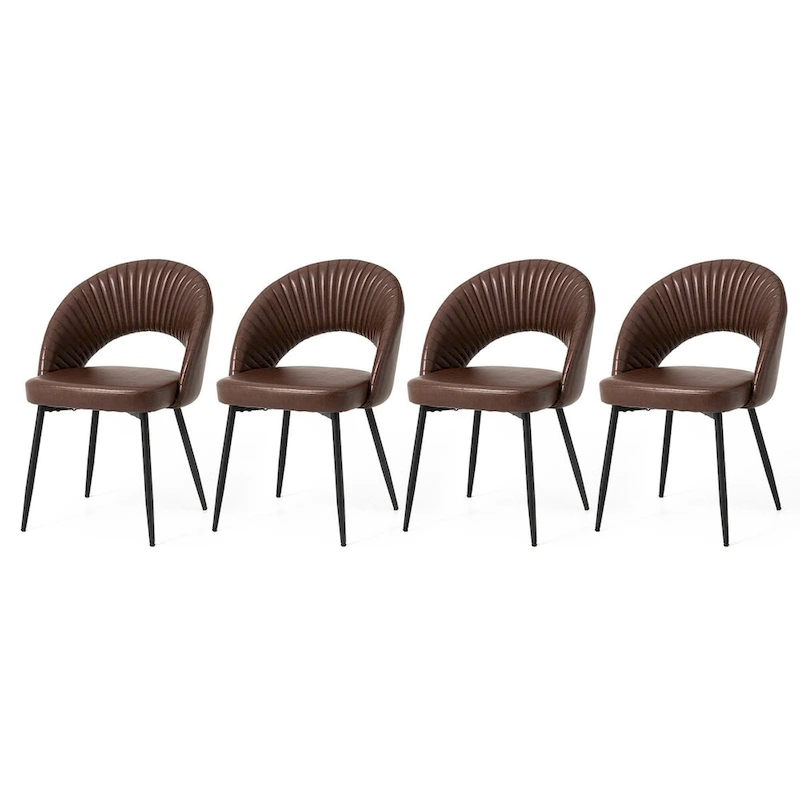 Glitzhome Mid-Century Modern Quilted PU Leather Dining Side Chair with Metal Tapered Legs