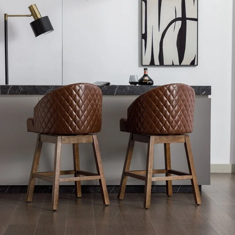 Swivel Wood Counter Height Bar Stools with Footrest (Set of 2)