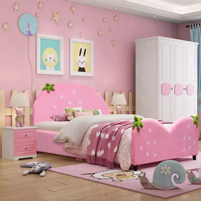 MDF Velvet Upholstered Kids Platform Toddler Bed 42