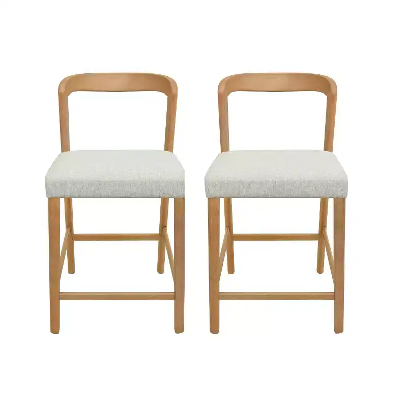 Christopher Knight Home Sonore Contemporary Rubberwood Upholstered Counter Stools with Curved Open Back (Set of 2)
