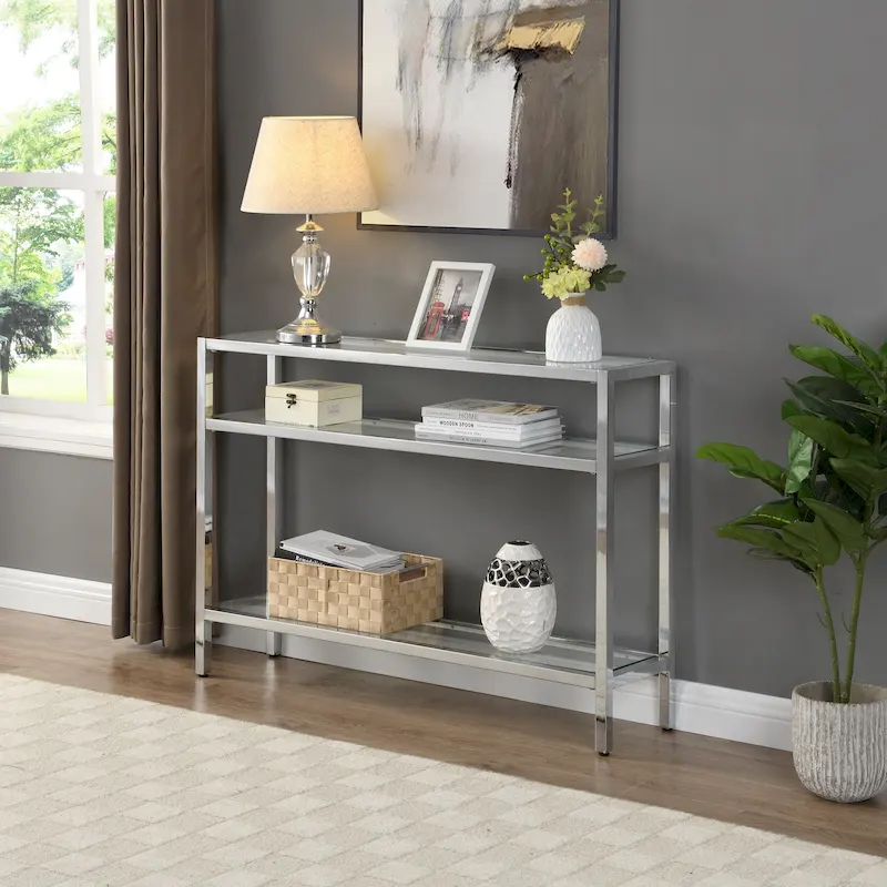 Carolina Living Chrysalis 3 Tier Glass Top Console Table - Gold