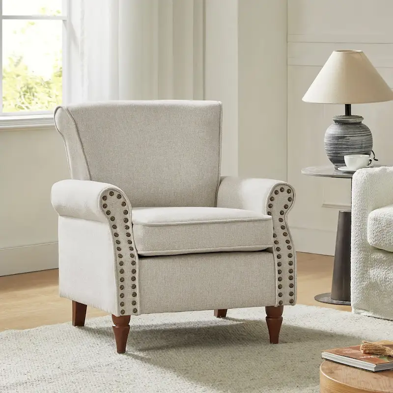 Nyctelius Upholstered Comfy Accent chair with Turned Wooden Legs and Nailhead Trim Set of 2 by HULALA HOME