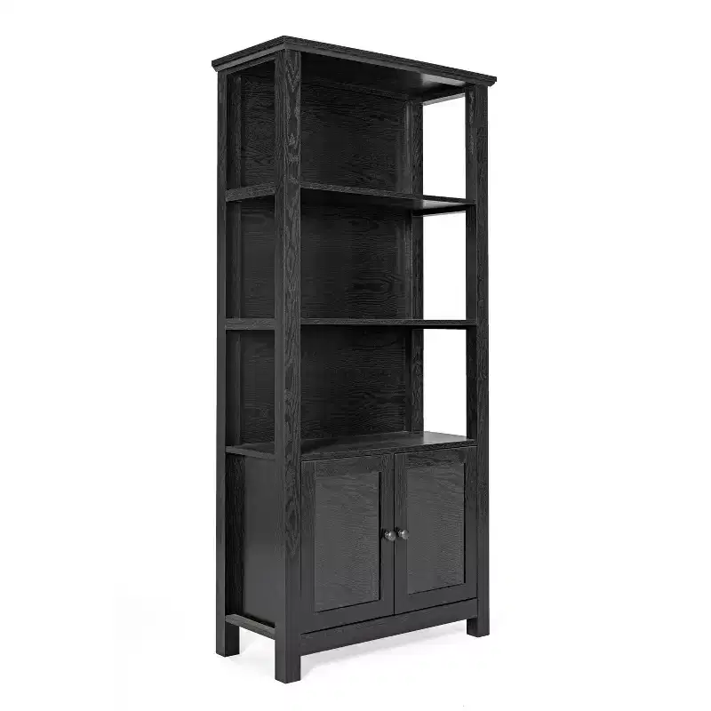 Emma and Oliver Modern Farmhouse Wooden Bookcase and Storage Cabinet with Tempered Glass Doors and 3 Upper Shelves