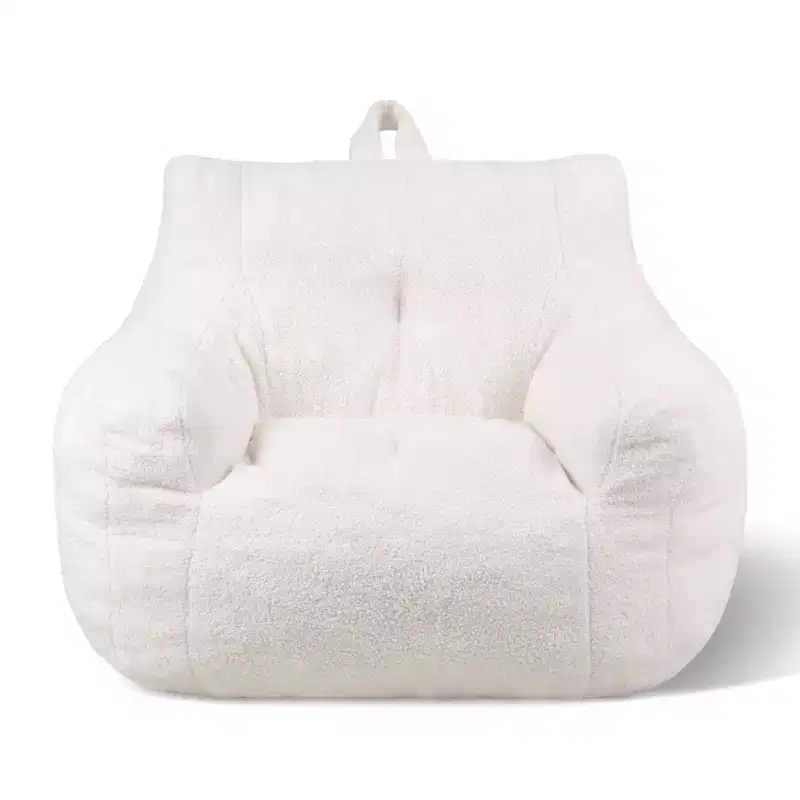 Bean Bag Chair, 3 feet Bean Bag Chair with Soft Armrests and Storage Pocket, 25D Memory Foam Filled with Soft Teddy Velvet Cover, White