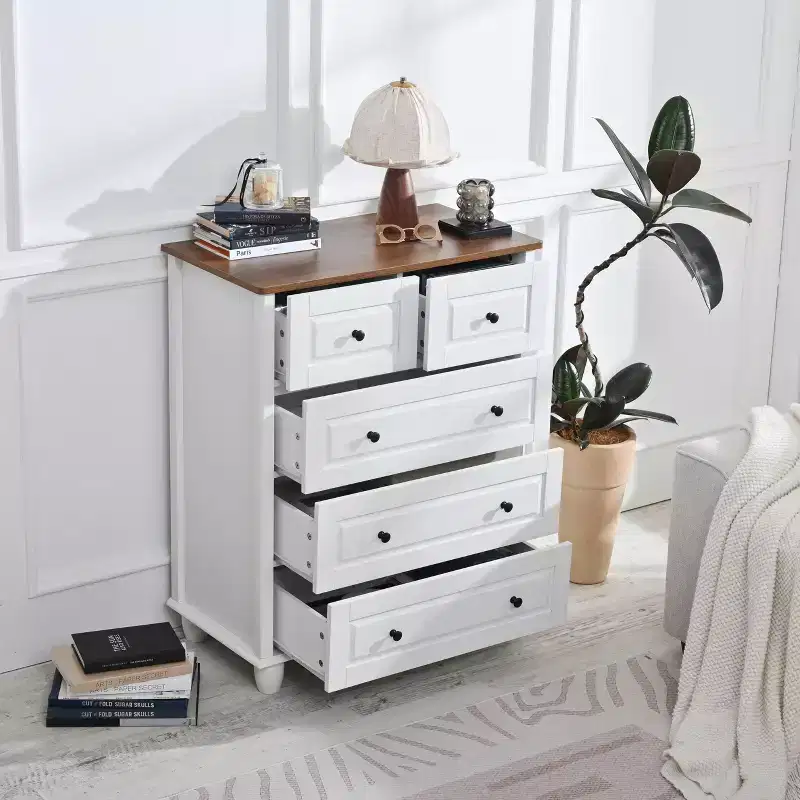 5-Drawer Storage Cabinet with Deep Drawers for Living Room & Hallway, White