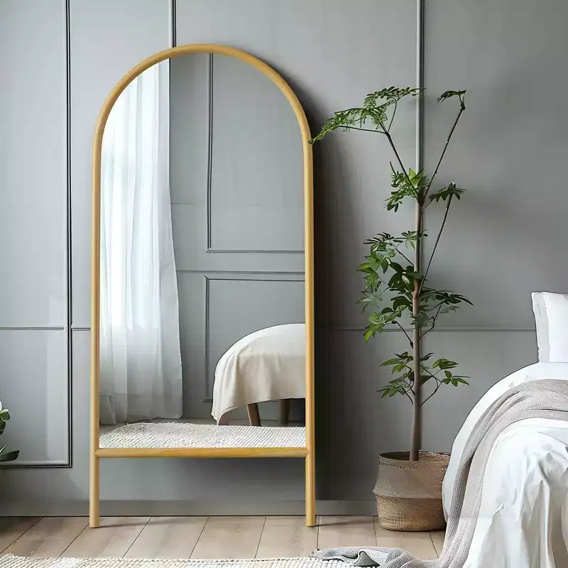 PexFix 31 in. W x 71 in. H Ladder-Style Arched Solid Wood Framed Mirror in Brown