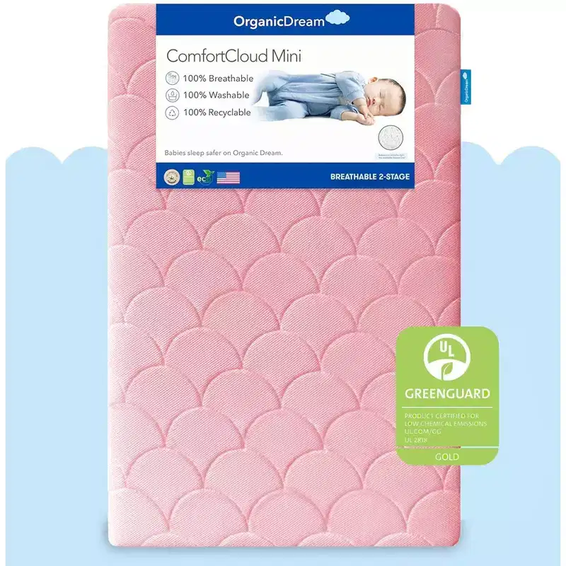 Organic Dream ComfortCloud Mini Crib Mattress in Pink