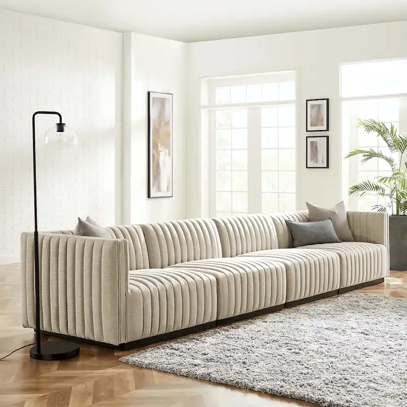 Conjure Channel Tufted Upholstered Fabric 4-Piece Sofa