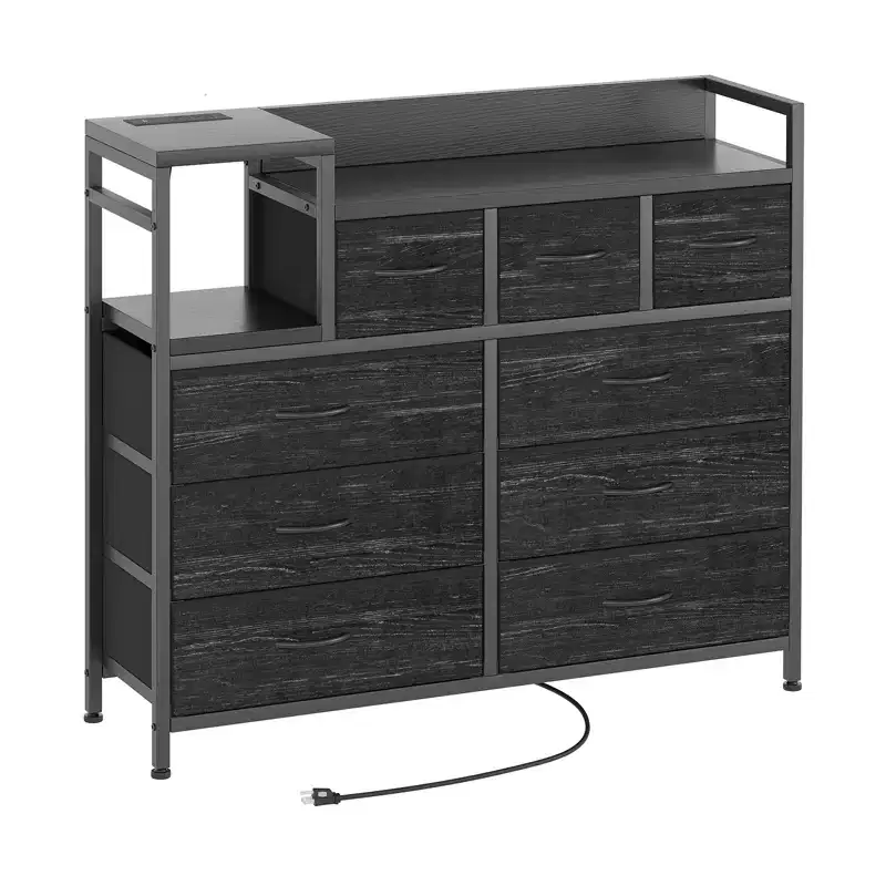 9 Drawers Dresser for Bedroom, Chest of Drawers with Fabric Bins, TV Stand Furniture, Clothing Storage Organizer for Living Room Hallway Bedroom