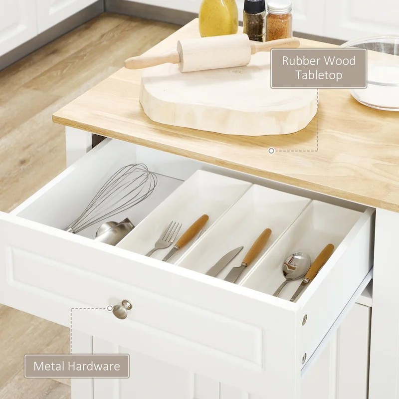Rolling Adjustable Shelf Kitchen Island with Drawer and 2 Towel Racks