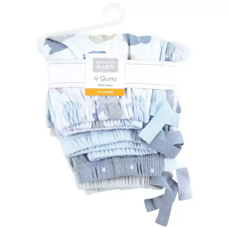 Hudson Baby Infant Boy Shorts Bottoms 4-Pack, Multi Color Boy Elephant