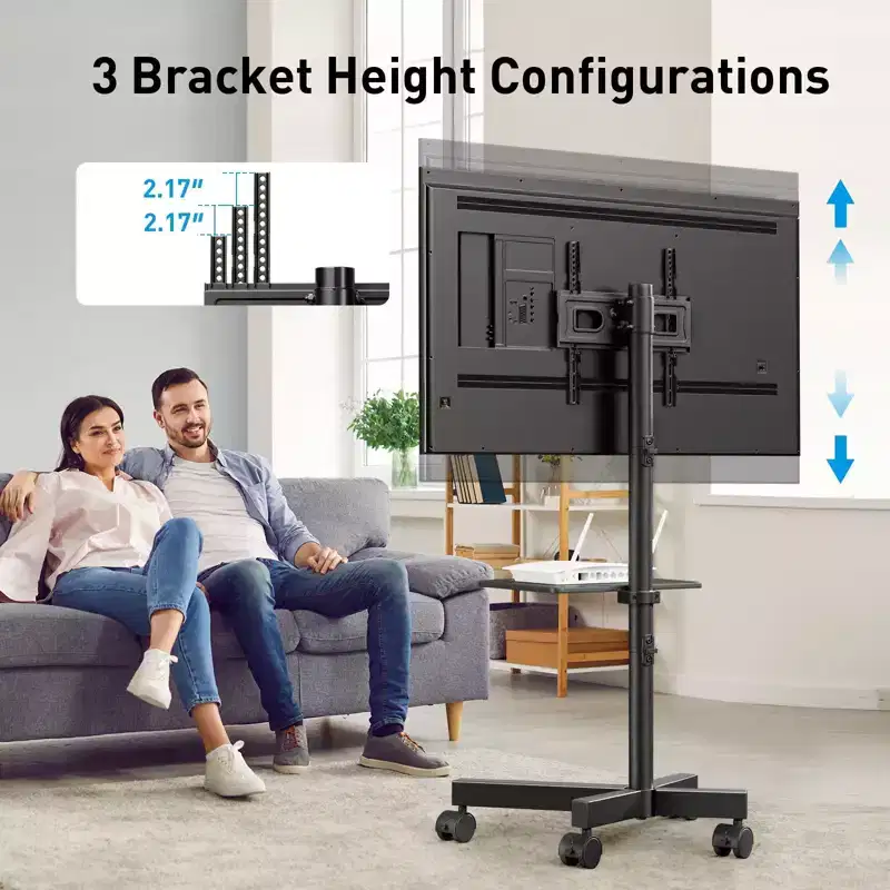 PERLESMITH Mobile TV Cart with Wheels for 23-60 LCD/LED/OLED TVs, Height Adjustable Shelf, Holds Up to 88 lbs, Max VESA 400x400mm