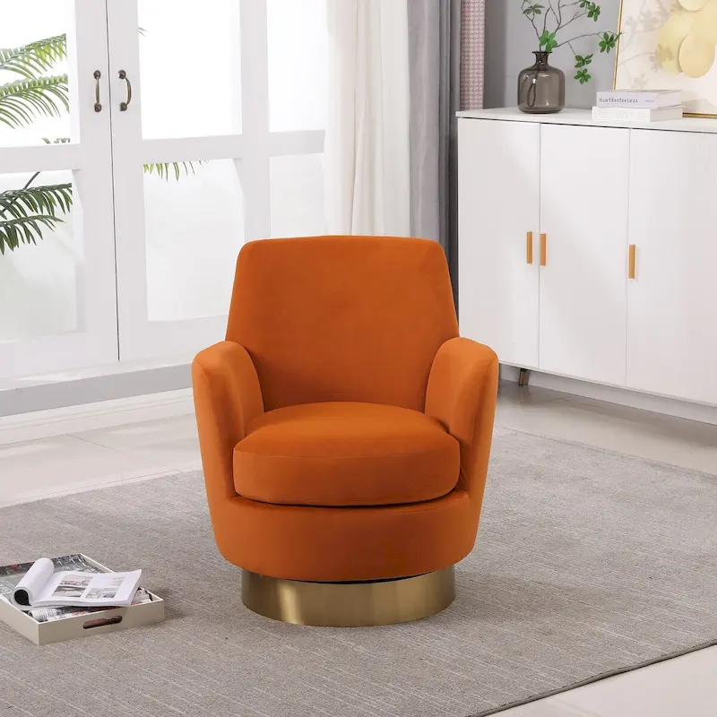 Velvet Swivel Barrel Chair, Swivel Accent Chairs Armchair, Reading Chairs, Round Barrel Chairs with Gold Stainless Steel Base