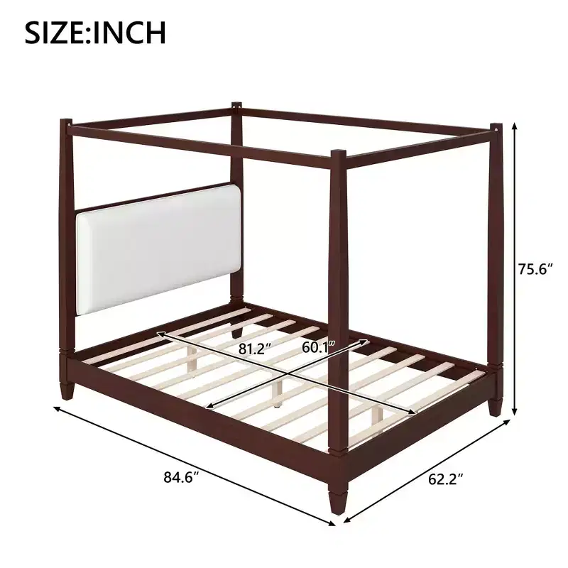 Modern Canopy Platform Bed with Upholstered Headboard