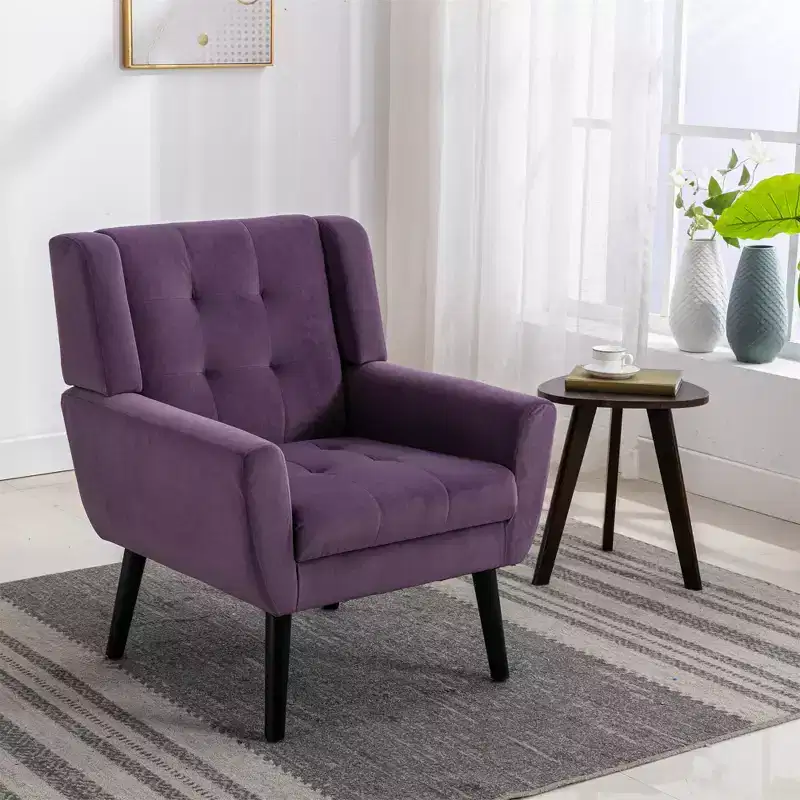 Velvet Upholstered Accent Chair 29.5W x 29.5D x 34.6H Padded Seat Curved Back Black Wood Legs for Living Room Bedroom