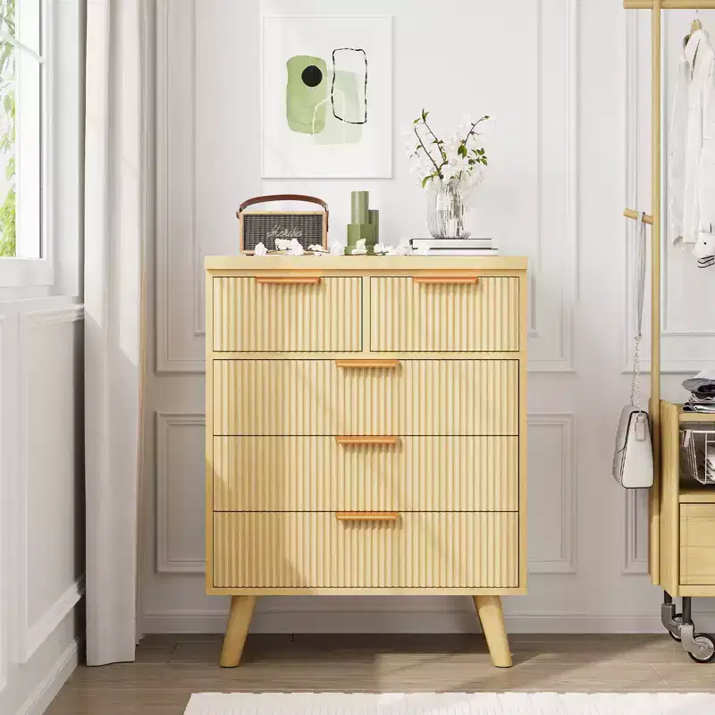 Kerri 5-Drawer Modern Boho Dresser with Wave Pattern Front
