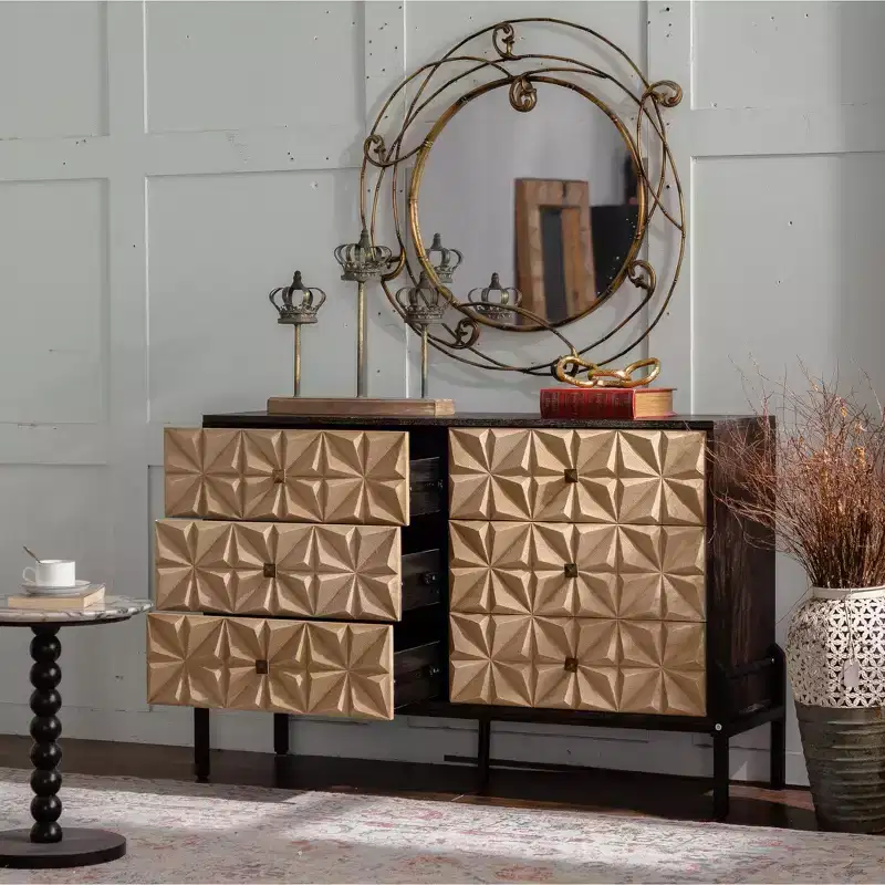 Natural Wood & Black Mid-Century Modern Sideboard Cabinet