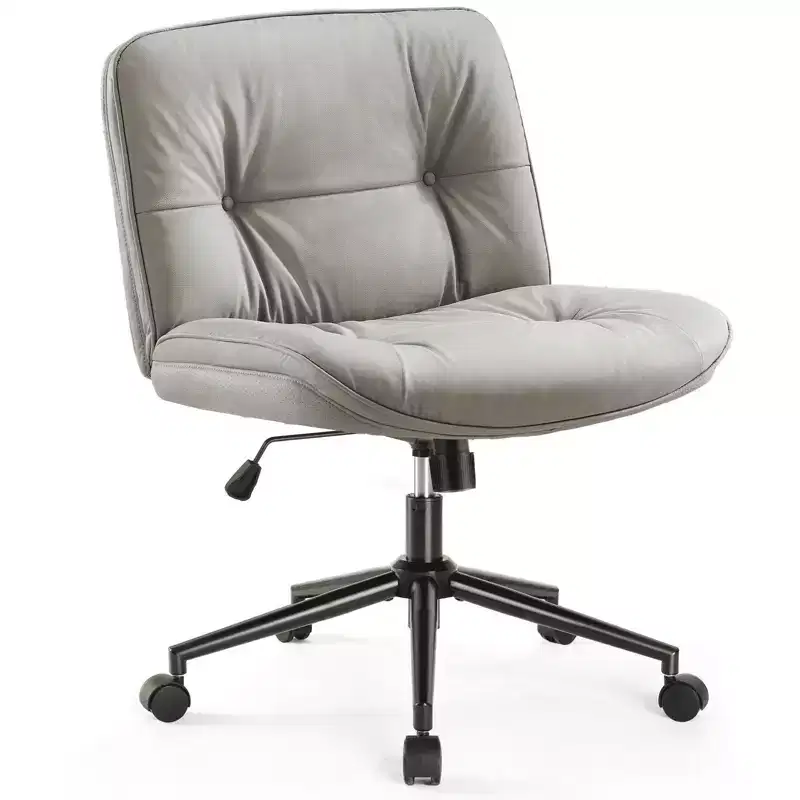 Chair Modern Home Criss Cross Legged Armless Wide Seat with Wheels Swivel Height Adjustable Comfy Computer Task Seating Room