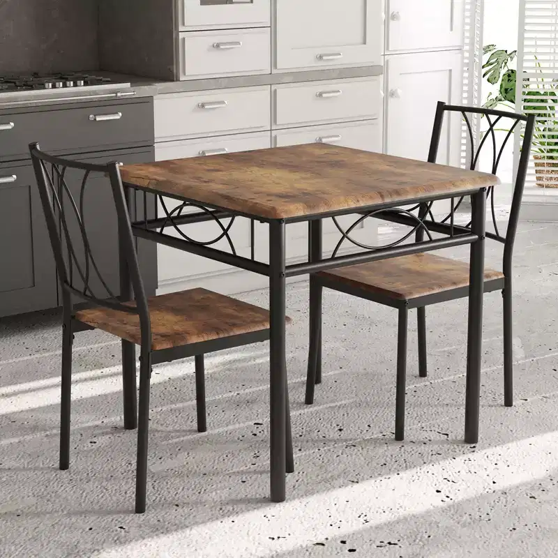 Dining Table Set for 2, Square Table and Chairs Set, 3 Piece Kitchen Table Set of 2 with Upholstered Chairs, for Small Spaces, Apartment