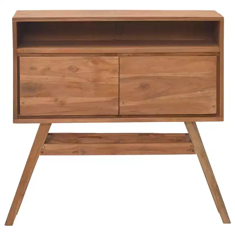 Brown Teak 2-Drawer Console Table, Seats 1