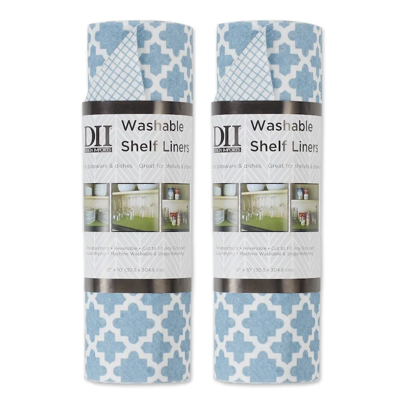 Grey Lattice Non-Slip Shelf Liner Set of 2, Washable Drawer Cabinet Mat for Kitchen Pantry
