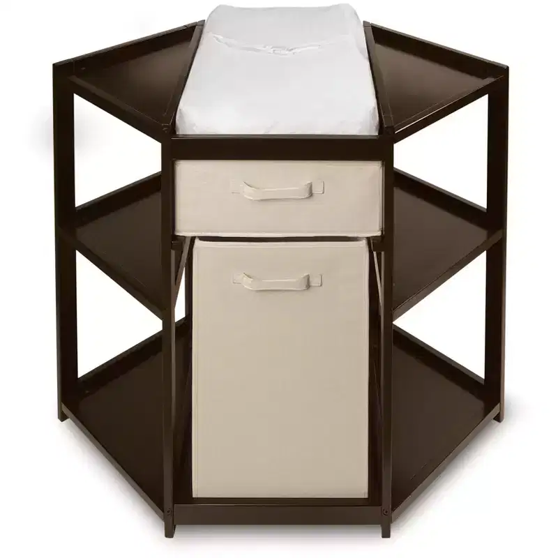 Badger Basket Diaper Corner Baby Changing Table with Hamper and Basket