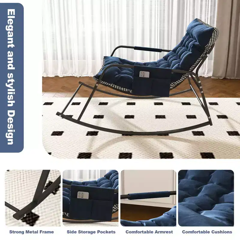 Rocking Chair with Storage, Cushions & ArmrestsAll-Season Ergonomic Lounge Chair, Breathable Comfort for Bedroom, Living Room, Patio, Garden