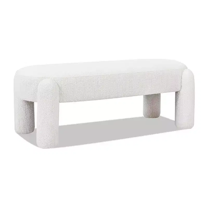 Hugo 49 Oval Fully Upholstered Bench, Milk Cream White Boucle