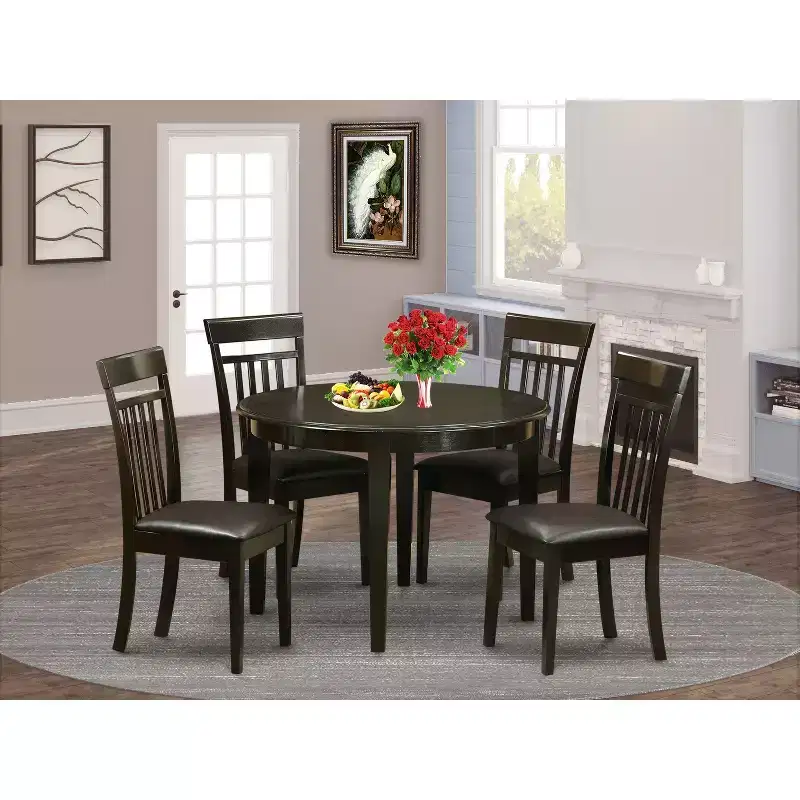 HomeStock 5-Piece Round Cappuccino Finish Solid Wood Top Dining Table with 4-Chairs