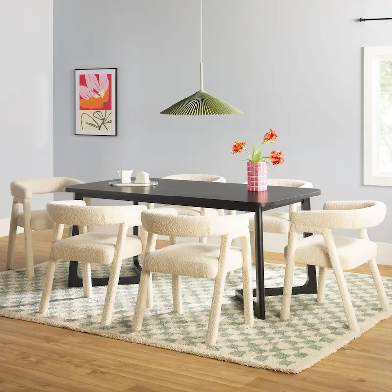 Solid Wood Dining Table w/ Full Fabric Chairs
