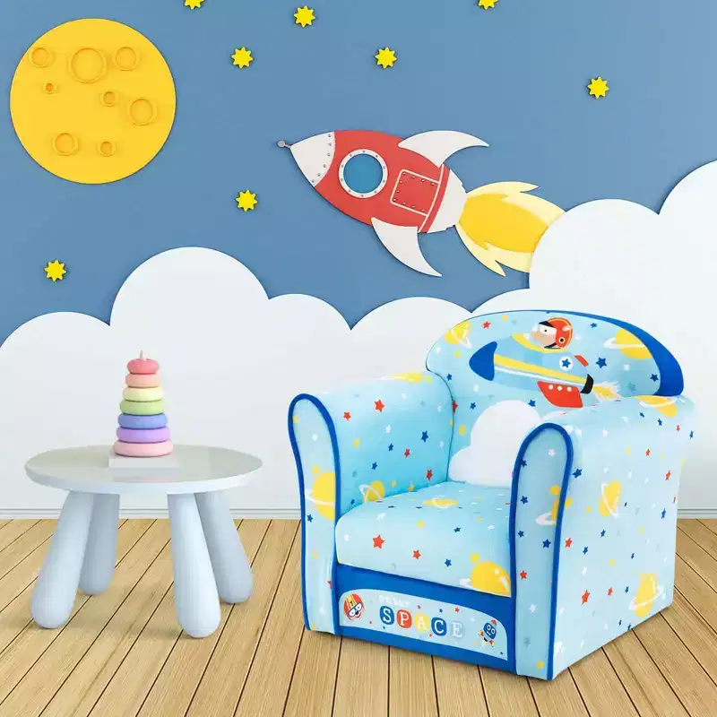 Kids' Sofa Chair – Toddler Upholstered Armchair, Wooden Frame, Blue
