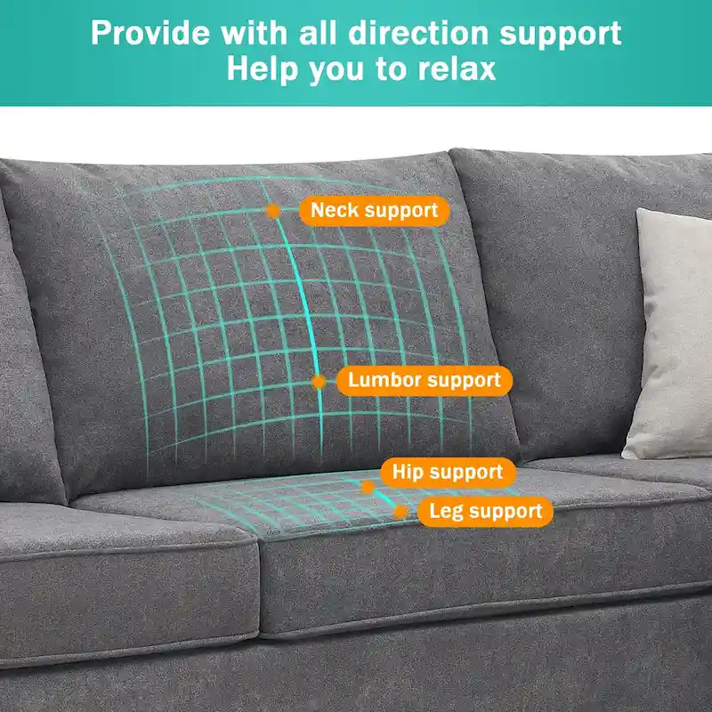 Modern 3-Piece Sectional Sofa, L Shape Upholstered Couch with 3 Pillows