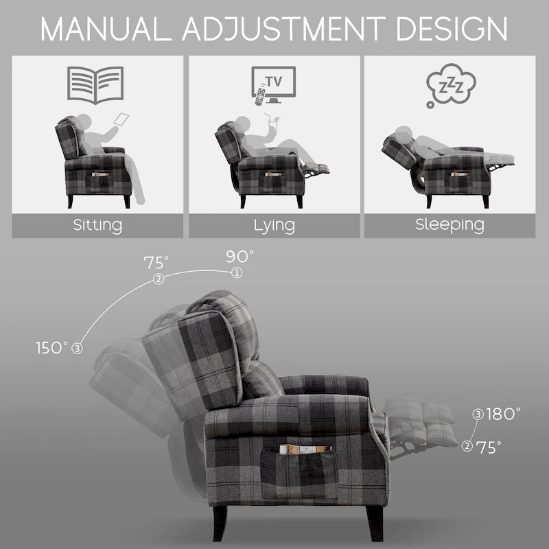 HOMYKA Polyested Upholstered Pushback Recliner Accent Chair Wingback Armchair